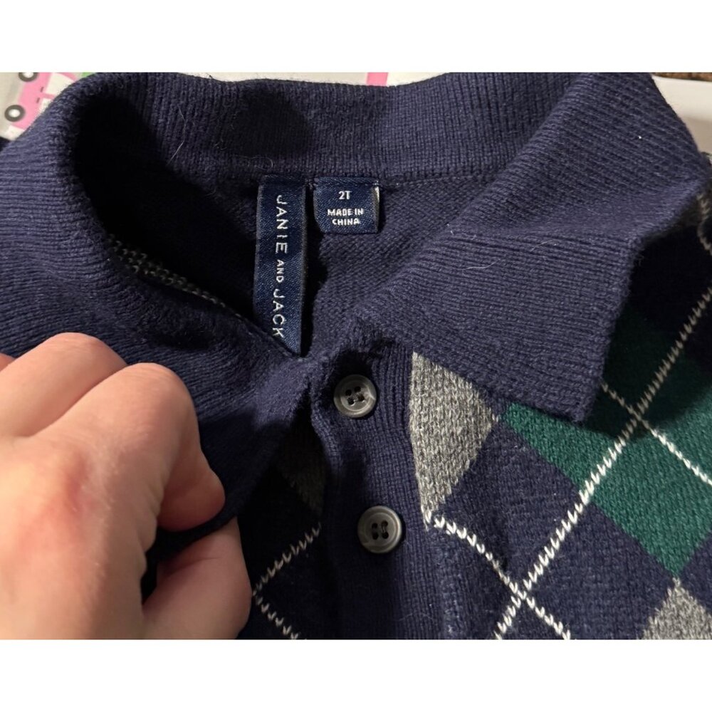 Janie and Jack Blue Argyle Collared Sweater – Size 2T (Boys) - Picture 3 of 4
